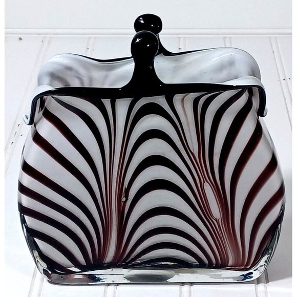 Rare Murano Optical Illusion MCM Vtg Handbag Purse Art Glass Vase Planter 1960s - Picture 7 of 10